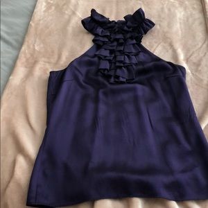 Purple high neck ruffle silk blouse